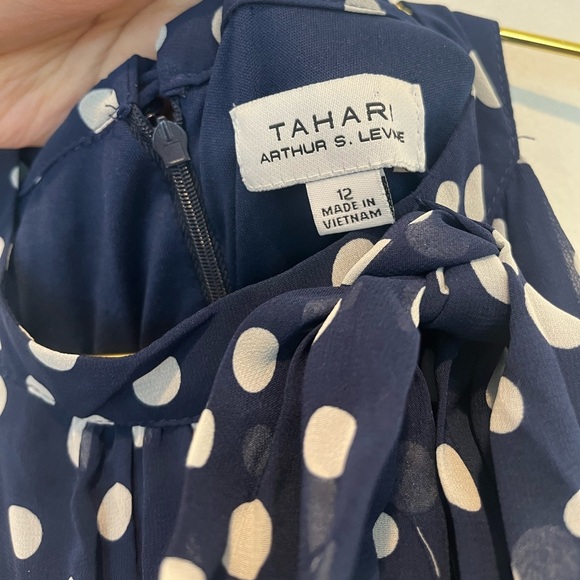 Tahari ASL Blue Polka Dot Maxi Dress Size 12 - Picture 5 of 9